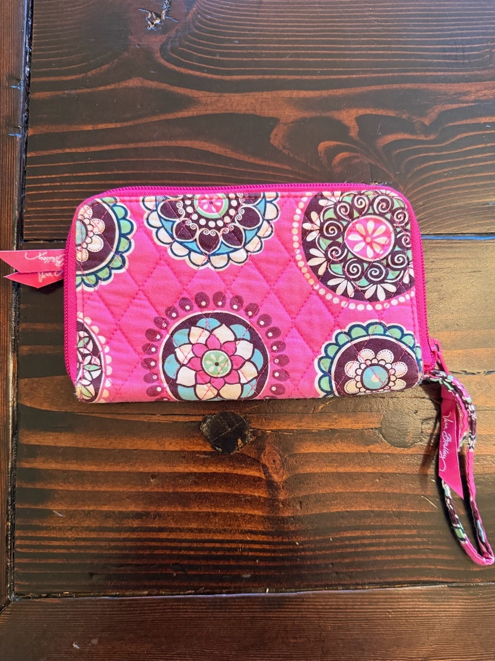 Vera Bradley Zip-Around Wallet Wristlet retired "Pinwheel Pink" pattern.